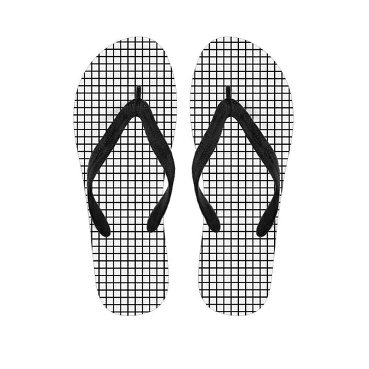 Black and White Windowpane Pattern Hawaiian Flip Flops: The Perfect Pair for Your Aloha Attire - 1