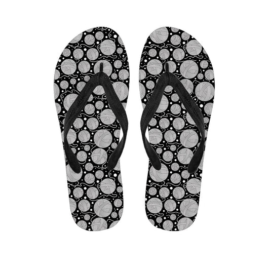 Island Chic: Black and White Yarn Pattern Hawaiian Flip Flops - 1