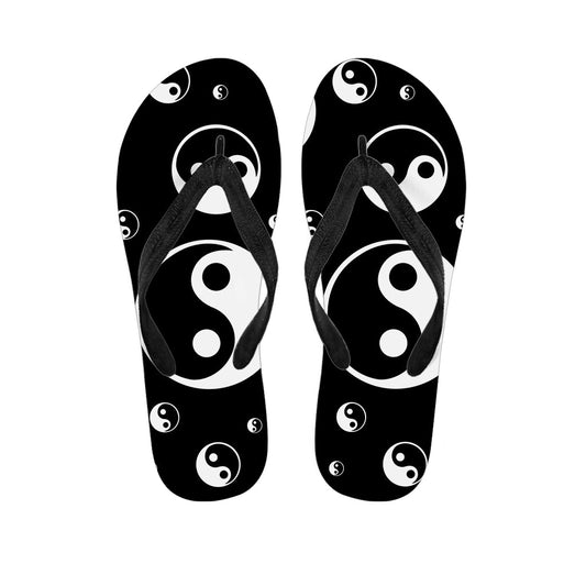 Black and White Yin Yang Pattern Hawaiian Flip Flops: Perfect Match for Your Hawaiian Outfit - 1