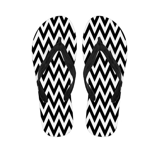 Island Chic: Black and White Zigzag Pattern Hawaiian Flip Flops - 1