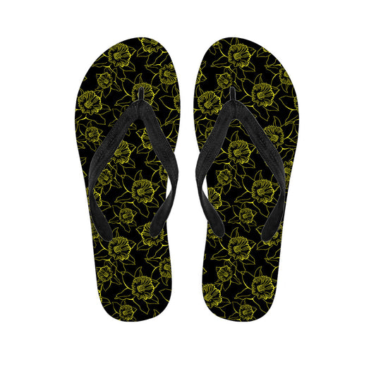 Black and Yellow Daffodil Hawaiian Flip Flops: Step into Island Style - 1
