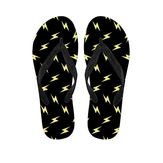 Black and Yellow Lightning Pattern Hawaiian Flip Flops: The Perfect Addition to Your Tropical Outfit - 1