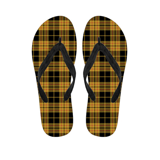 Black and Yellow Tartan Pattern Hawaiian Flip Flops: Perfect for a Tropical Look! - 1