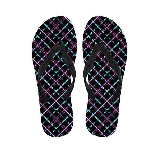 Black, Blue, and Pink Tartan Pattern Hawaiian Outfit Flip Flops - 1