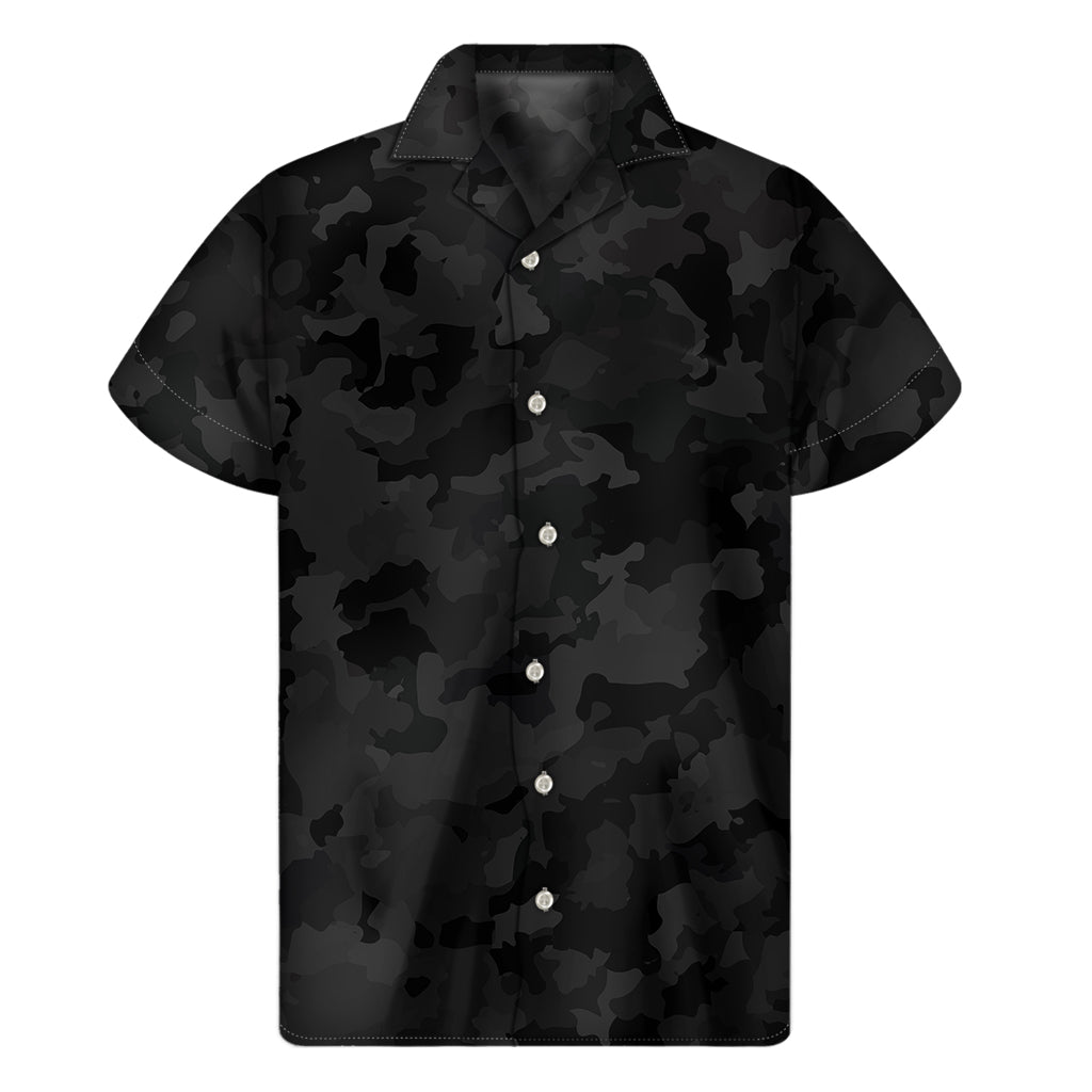 Black Camouflage Hawaiian Style Short Sleeve Shirt - 1