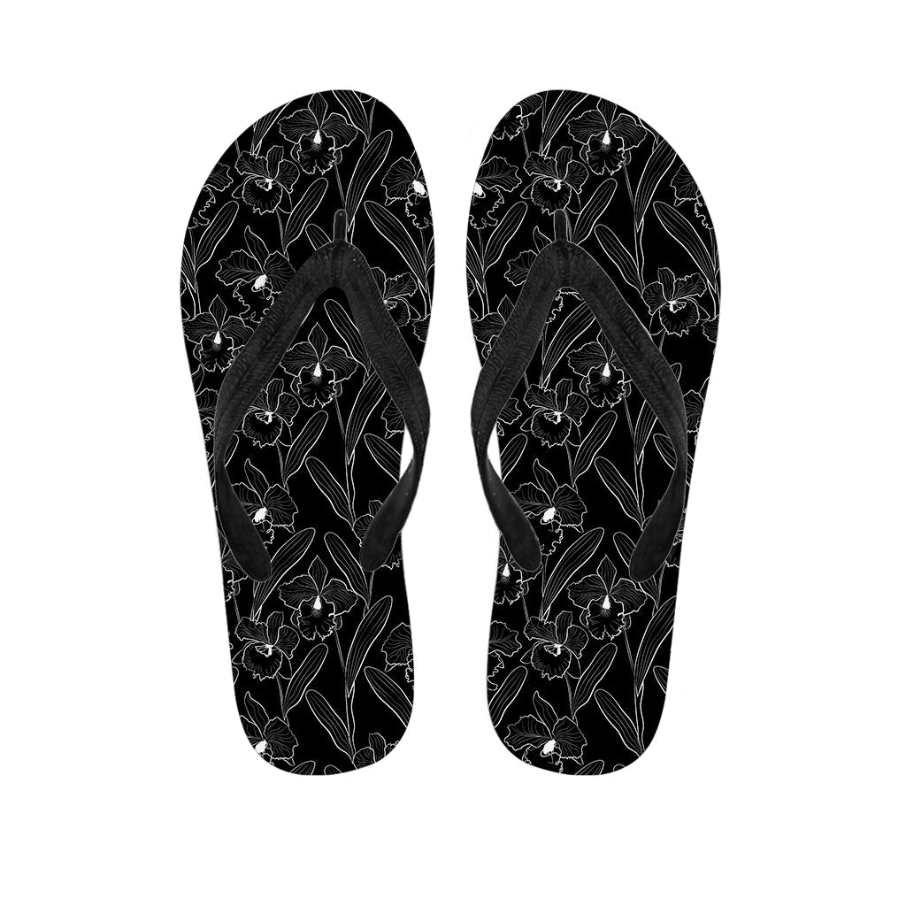 Black Cattleya Flower Hawaiian Outfit Flip Flops - 1