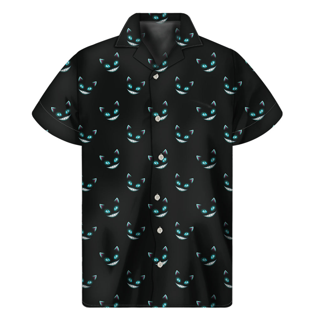 Black Cheshire Cat Hawaiian Short Sleeve Shirt - 1