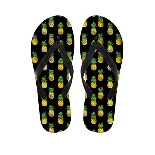 Black Cute Pineapple Pattern Hawaiian Flip Flops: The Perfect Addition to Your Hawaiian Outfit - 1