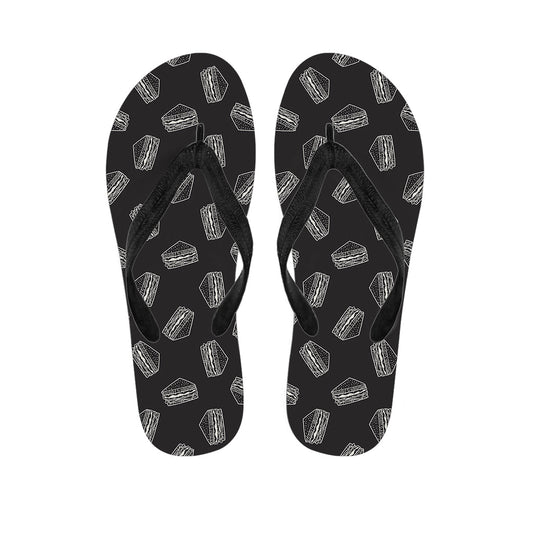 Paradise in Black: Hawaiian Doodle Sandwich Pattern Print Flip Flops - 1