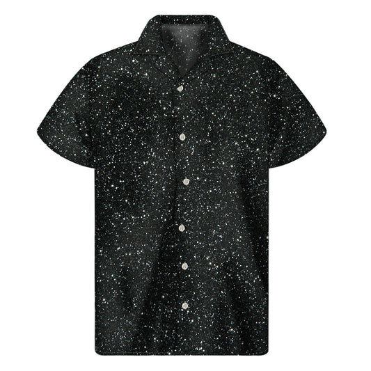 Black Glitter Print Hawaiian Shirt for Men - 1