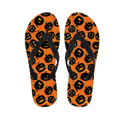 Black Halloween Pumpkin Hawaiian Flip Flops - 1