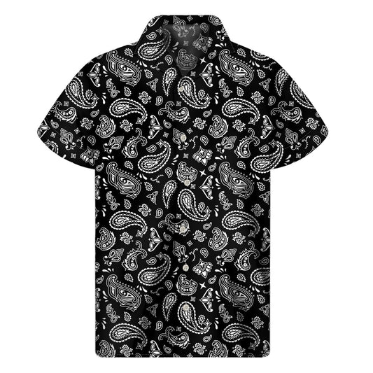 Island Vibes: Men's Black Paisley Bandana Hawaiian Short Sleeve Shirt - 1