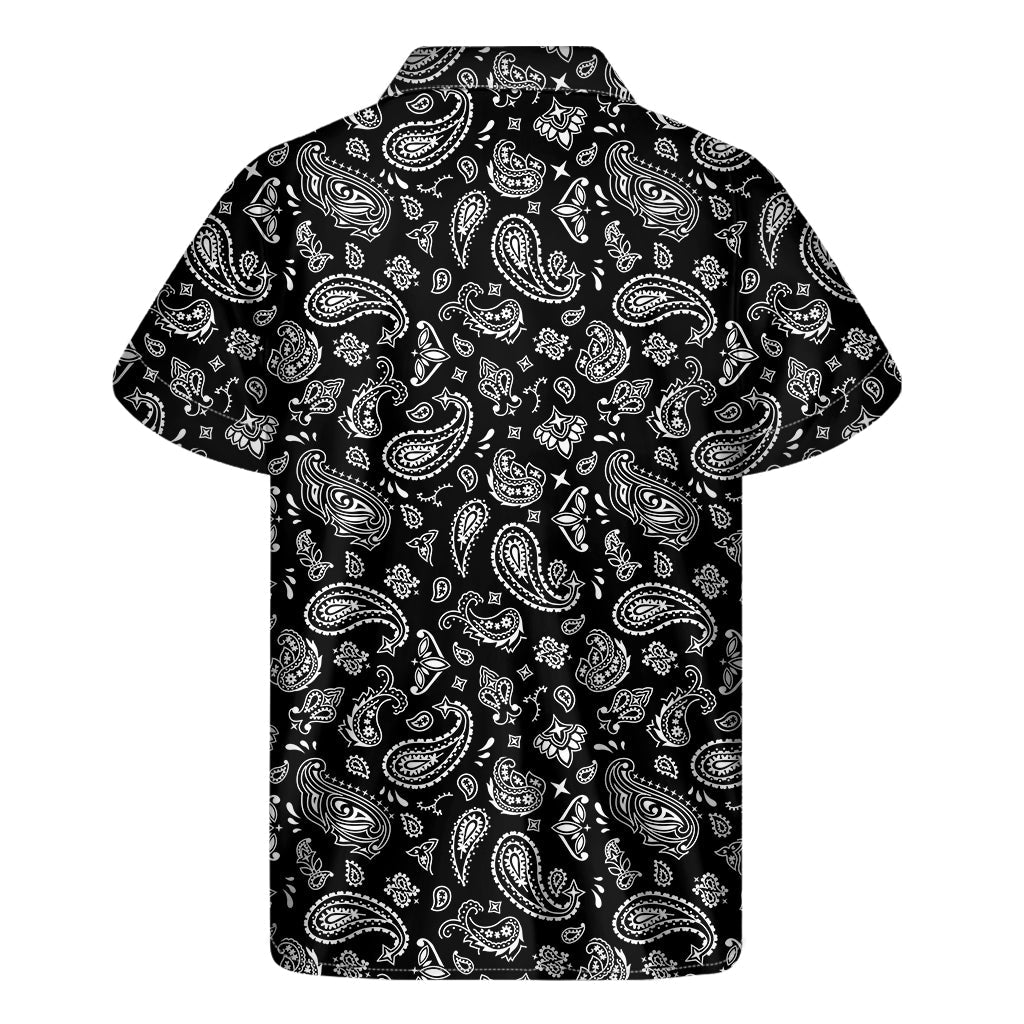 Island Vibes: Men's Black Paisley Bandana Hawaiian Short Sleeve Shirt - 2
