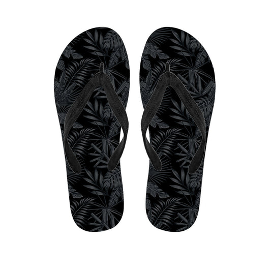 Black Palm Leaf Aloha Pattern Hawaiian Flip Flops: Step Into Style! - 1