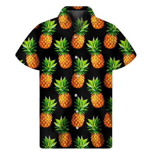 Black Pineapple Pattern Hawaiian Short Sleeve Shirt: A Cool and Stylish Addition to Your Outfit - 1