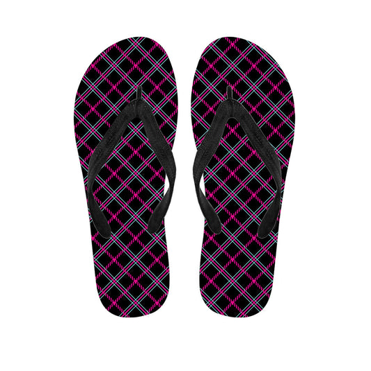 Black, Pink, and Blue Tartan Hawaiian Flip Flops: The Perfect Aloha Outfit Accessory - 1