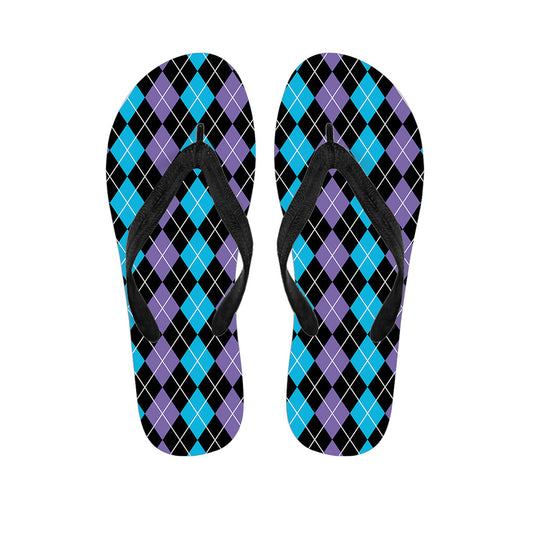 Black, Purple, and Blue Argyle Print Hawaiian Flip Flops: Walk the Island in Style! - 1