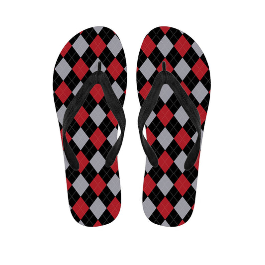 Black, Red, and Grey Argyle Pattern Hawaiian Flip Flops: Complete Your Island Look! - 1