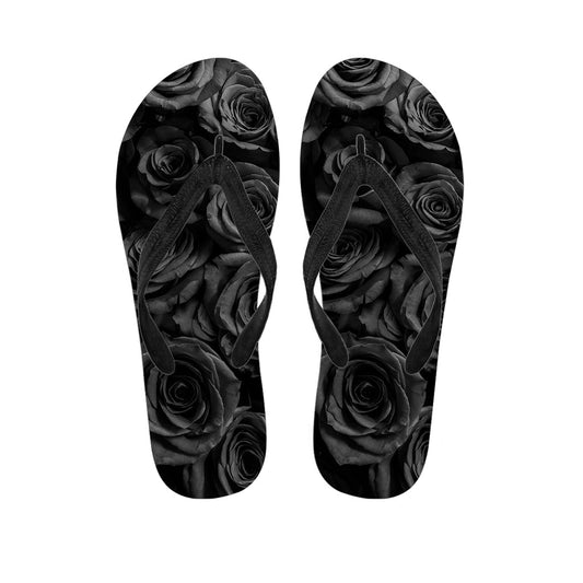 Black Rose Print Hawaiian Outfit with Matching Flip Flops - 1