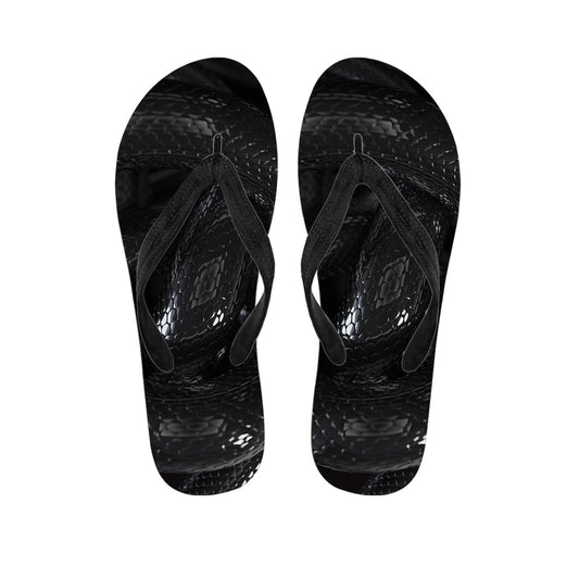Snake Print Hawaiian Vibes: Black Flip Flops for Tropical Style - 1
