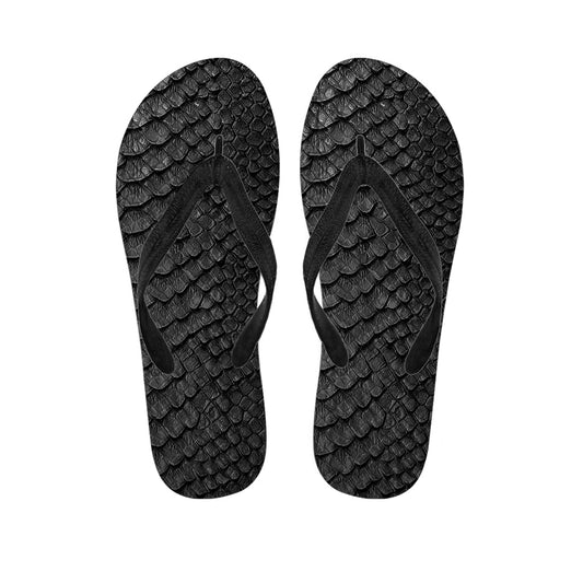 Black Snakeskin Print Hawaiian Flip Flops: The Perfect Addition to Your Hawaiian Outfit - 1