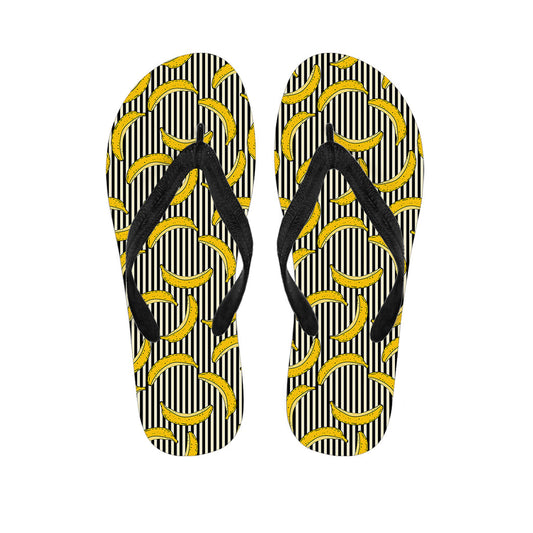 Black Striped Banana-Print Hawaiian Flip Flops: The Perfect Addition to Your Island Attire - 1