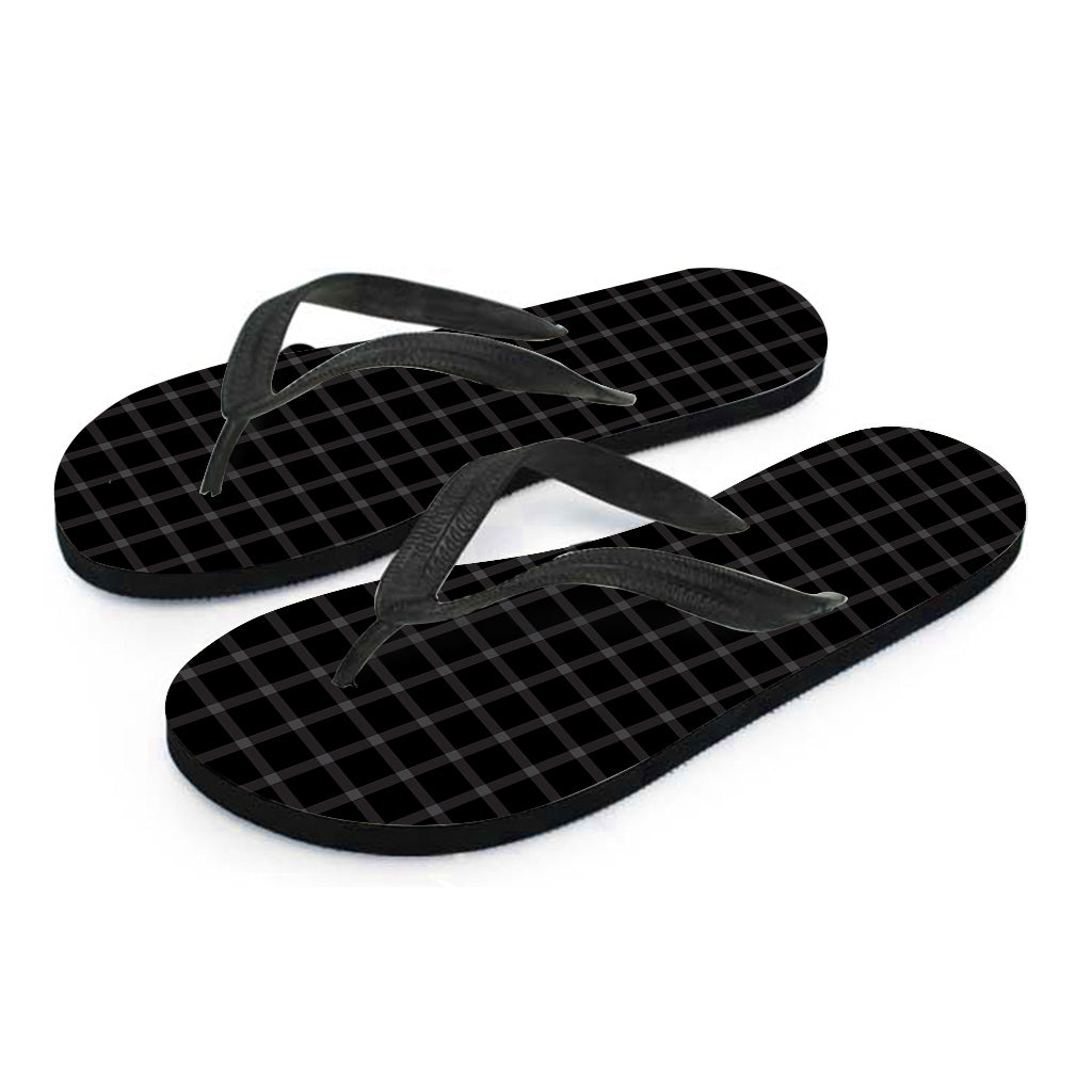 Island Vibes: Black Tattersall Pattern Hawaiian Flip Flops - 2