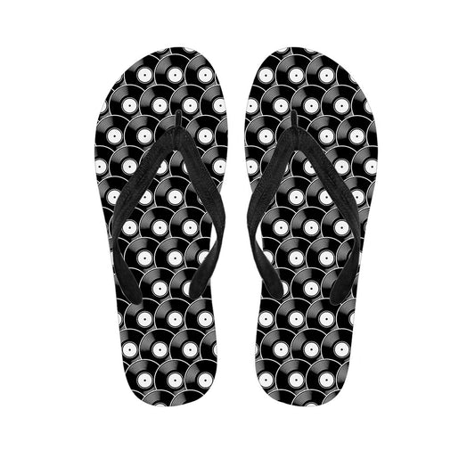 Black Vinyl Record Pattern Hawaiian Outfit Flip Flops - 1