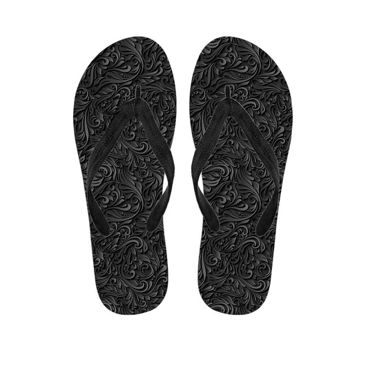 Black Western Damask Floral Hawaiian Flip Flops: Embrace Aloha Style! - 1