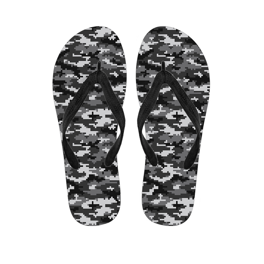 Tropical Bliss: Black, White, and Grey Digital Camo Print Hawaiian Flip Flops - 1