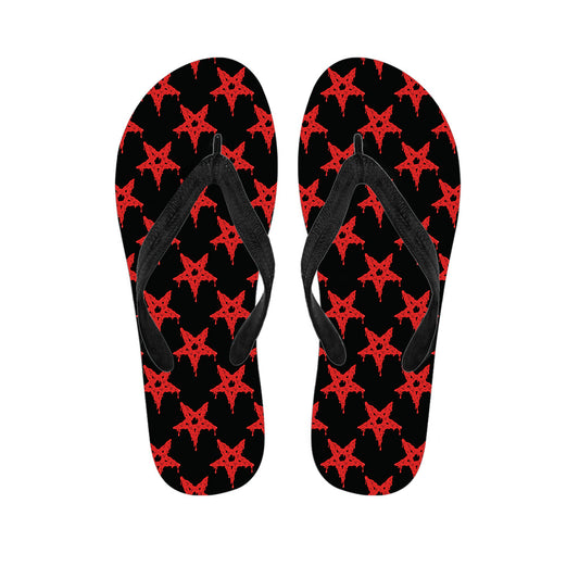 Satanic Pentagram Hawaiian Flip Flops: Embrace the Dark Side in Style - 1