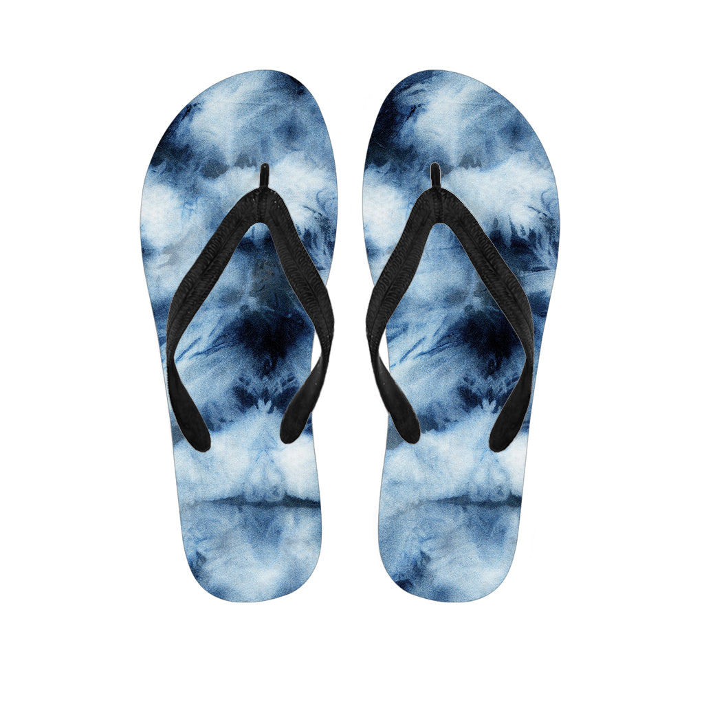 Blue and Black Acid Wash Tie-Dye Hawaiian Flip Flops: Your Perfect Tropical Outfit Accessory - 1