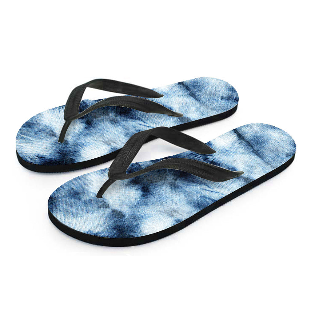 Blue and Black Acid Wash Tie-Dye Hawaiian Flip Flops: Your Perfect Tropical Outfit Accessory - 2