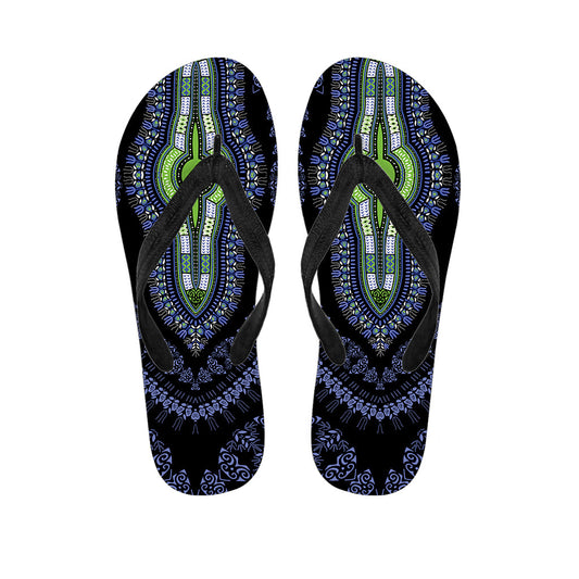 Blue and Black Hawaiian Dashiki Print Flip Flops: The Perfect Island Style - 1