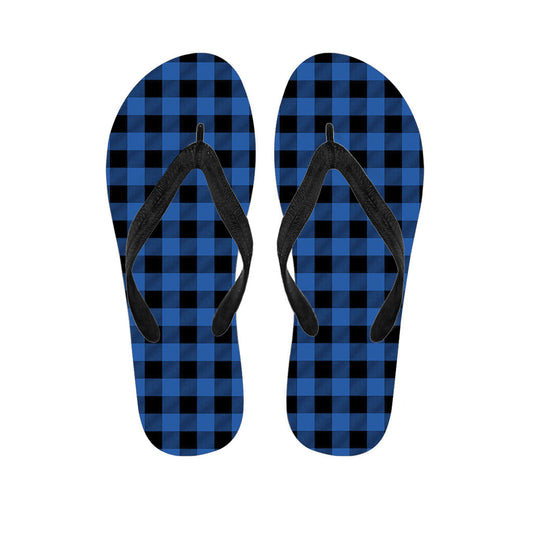 Blue and Black Buffalo Plaid Print Hawaiian Flip Flops - Embrace the Aloha Spirit in Style - 1