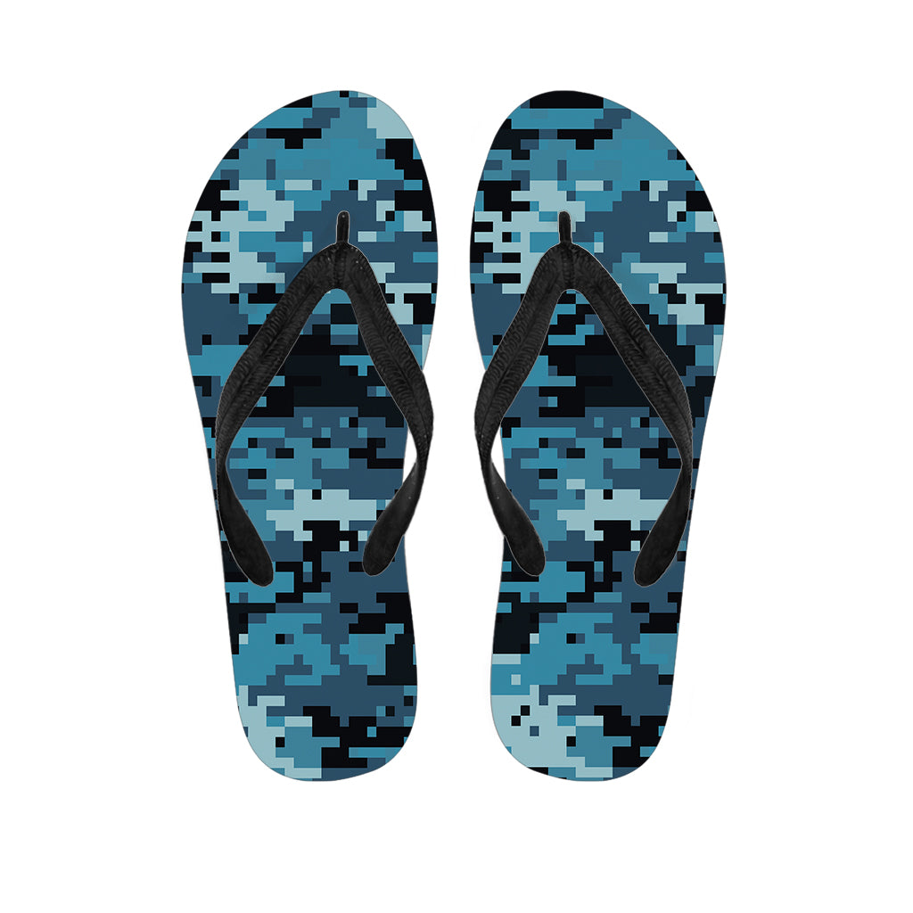 Blue and Black Digital Camo Print Hawaiian Flip Flops Outfit - 1