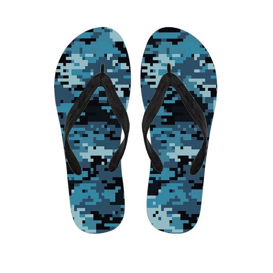 Blue and Black Digital Camo Print Hawaiian Flip Flops Outfit - 1
