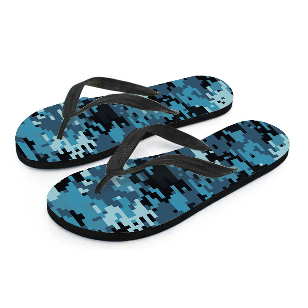 Blue and Black Digital Camo Print Hawaiian Flip Flops Outfit - 2