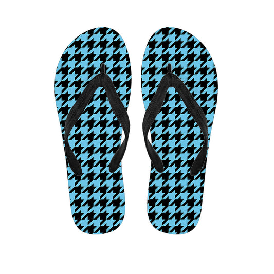 Blue and Black Houndstooth Hawaiian Flip Flops - Embrace the Aloha Spirit! - 1
