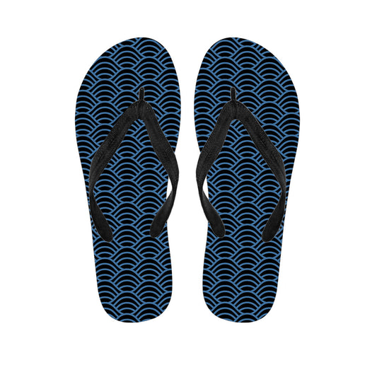 Blue and Black Japanese Pattern Hawaiian Flip Flops: Step into Island Style! - 1