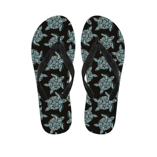 Blue and Black Sea Turtle Patterned Hawaiian Flip Flops: Strike a Stylish Pose in Paradise - 1