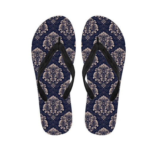 Blue and Brown Damask Pattern Hawaiian Flip Flops: The Perfect Addition to Your Island Outfit - 1