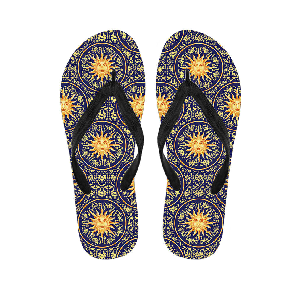 Blue and Gold Celestial Pattern Hawaiian Flip Flops: Embrace Aloha Style! - 1