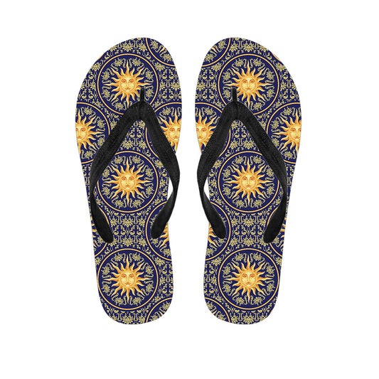 Blue and Gold Celestial Pattern Hawaiian Flip Flops: Embrace Aloha Style! - 1