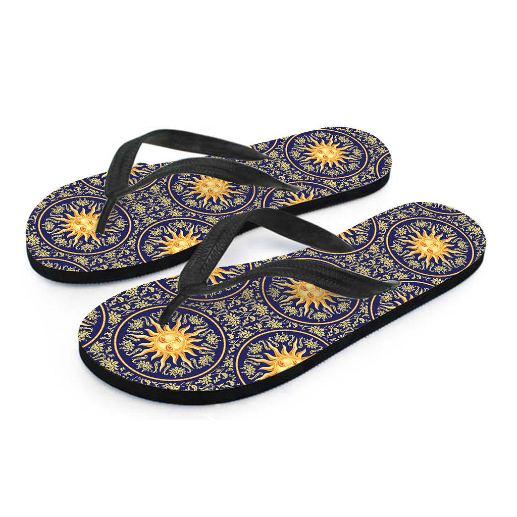 Blue and Gold Celestial Pattern Hawaiian Flip Flops: Embrace Aloha Style! - 2