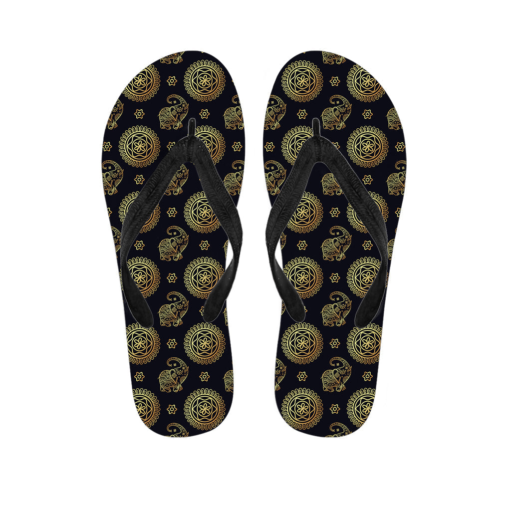 Blue and Gold Tribal Elephant Print Hawaiian Flip Flops - 1
