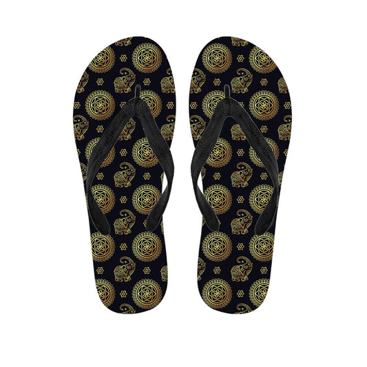 Blue and Gold Tribal Elephant Print Hawaiian Flip Flops - 1
