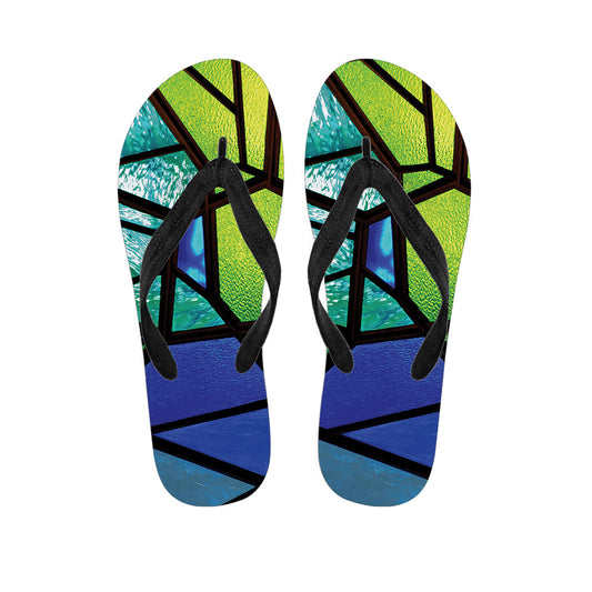 Blue and Green Stained Glass Hawaiian Flip Flops: Complete Your Island Look! - 1