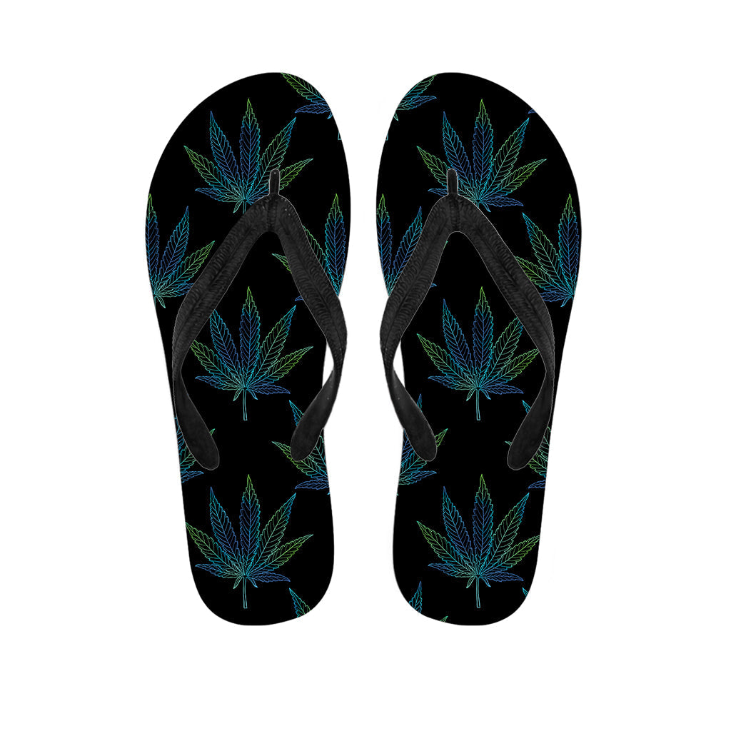 Blue and Green Hawaiian Leaf Print Flip Flops: The Perfect Accessory for Your Tropical Outfit - 1
