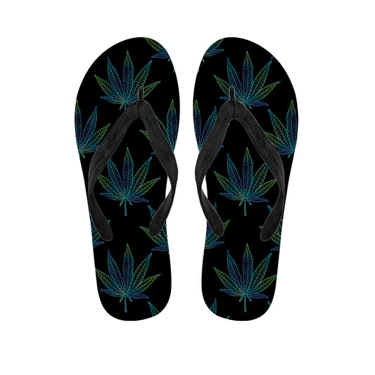 Blue and Green Hawaiian Leaf Print Flip Flops: The Perfect Accessory for Your Tropical Outfit - 1